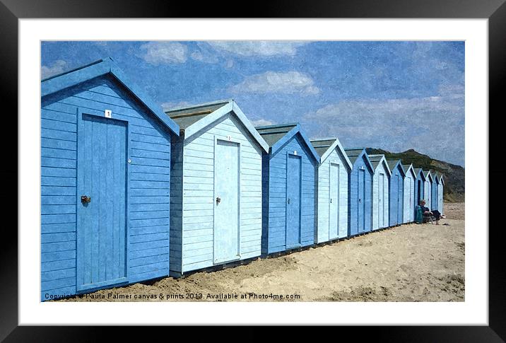 Charmouth beach huts Framed Mounted Print by Paula Palmer canvas