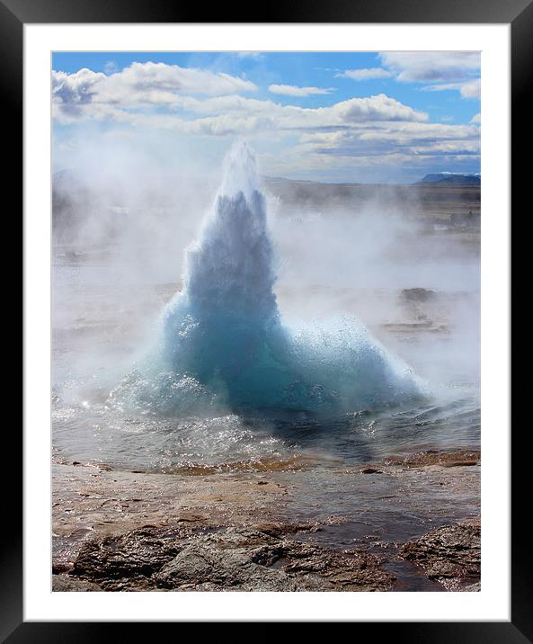 Erupting geysur in Iceland Framed Mounted Print by HELEN PARKER