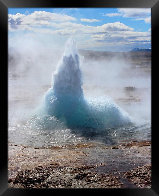 Erupting geysur in Iceland Framed Print by HELEN PARKER