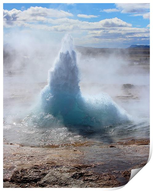 Erupting geysur in Iceland Print by HELEN PARKER