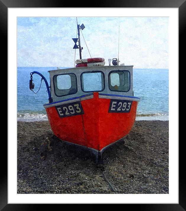 Beached boat at Branscombe Framed Mounted Print by Paula Palmer canvas