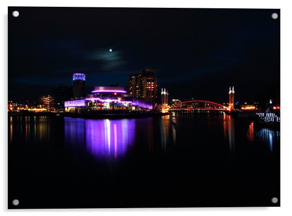 Salford Quays at Night Acrylic by Joanne Wilde