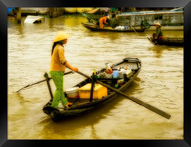 Vietnamese Floating Market Trader Framed Print by Mark Llewellyn