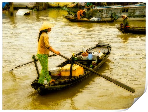 Vietnamese Floating Market Trader Print by Mark Llewellyn