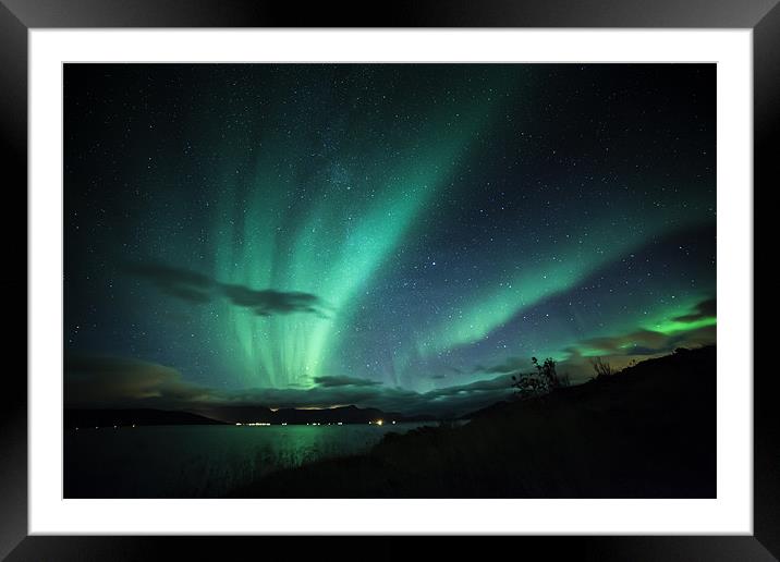 Tromso Aurora Hunting Framed Mounted Print by jordan whipps