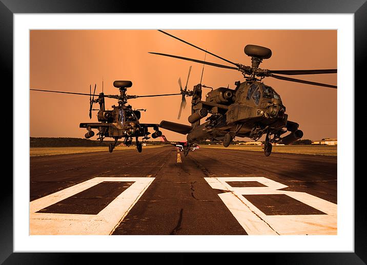 Two AH64 Apache and runway Framed Mounted Print by Oxon Images