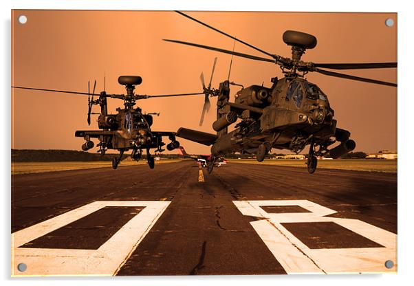 Two AH64 Apache and runway Acrylic by Oxon Images