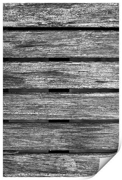 Worn Wooden Table Texture Black White Print by Mark Purches