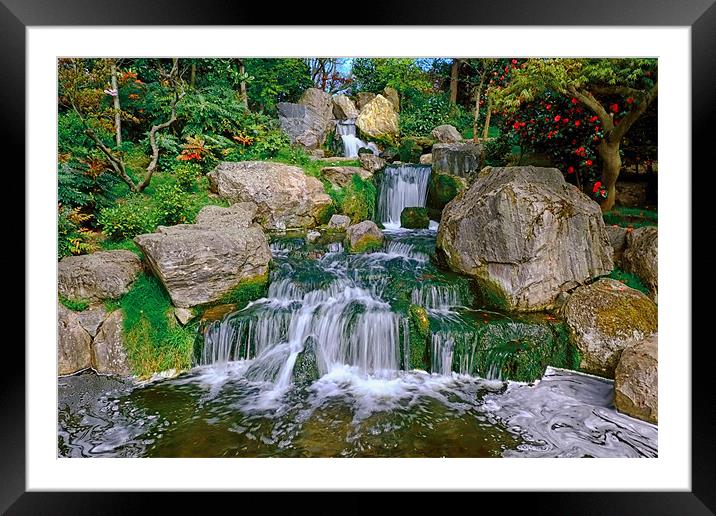 Kyoto Gardens waterfall Framed Mounted Print by Dean Messenger