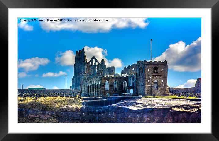 St Marys Church and Whitby Abbey Framed Mounted Print by Trevor Kersley RIP