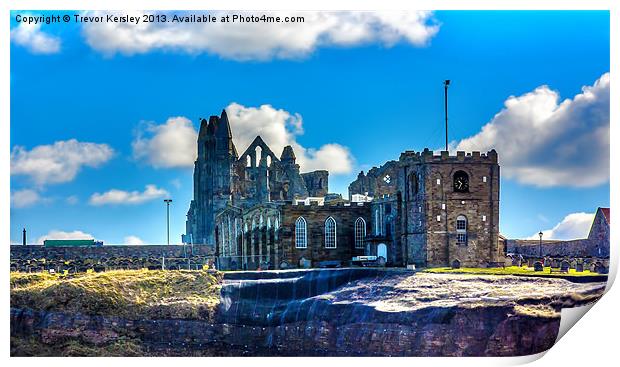 St Marys Church and Whitby Abbey Print by Trevor Kersley RIP