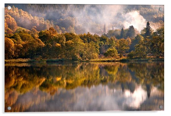 Playing Mirror. Loch Achray. Scotland Acrylic by Jenny Rainbow