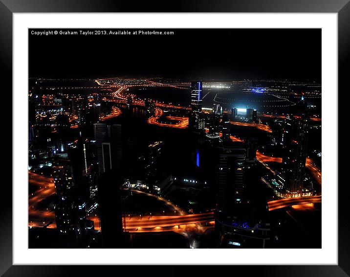 Dubais Majestic Skyline Framed Mounted Print by Graham Taylor