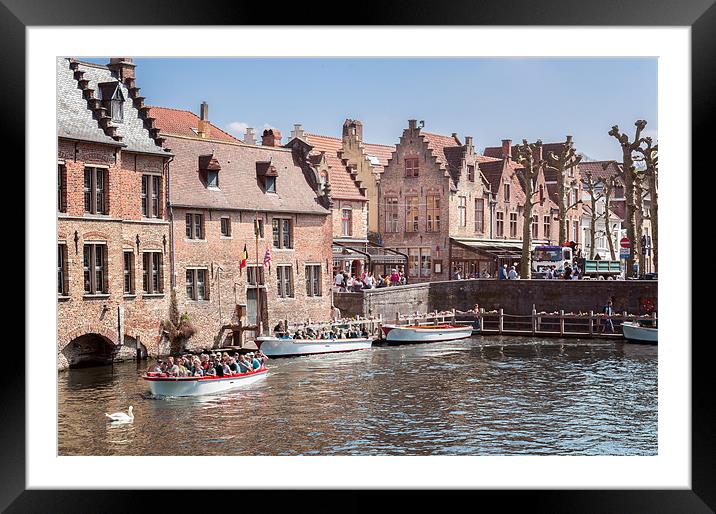 Boats on Bruges Canal Framed Mounted Print by Stephen Mole