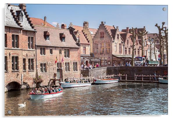 Boats on Bruges Canal Acrylic by Stephen Mole