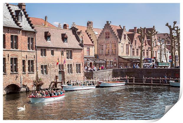 Boats on Bruges Canal Print by Stephen Mole