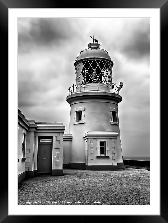 Pendeen Lighthouse Black and White Framed Mounted Print by Chris Thaxter