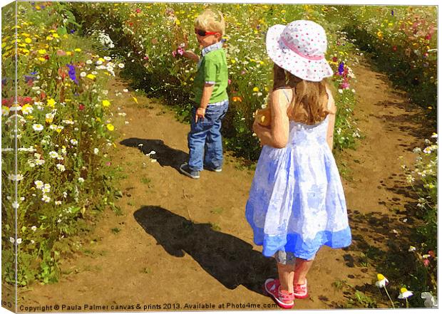 Children in the wildflower meadow Canvas Print by Paula Palmer canvas