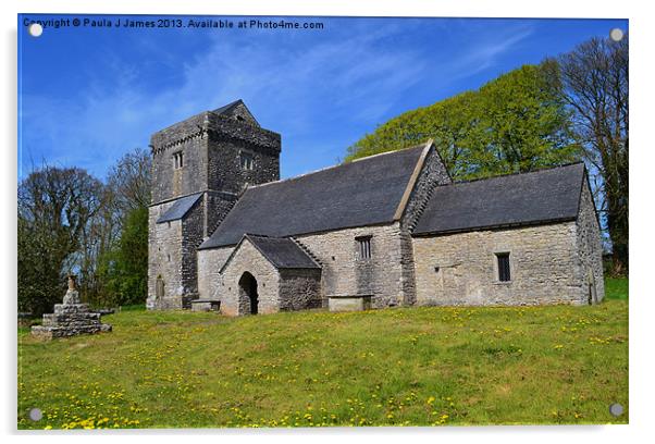 St Brynachs Church, Llanfrynach Acrylic by Paula J James