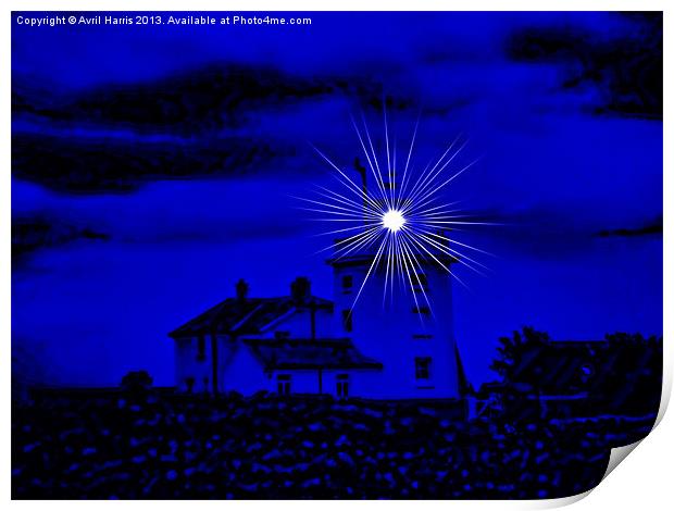 Eerie Cromer Lighthouse Print by Avril Harris