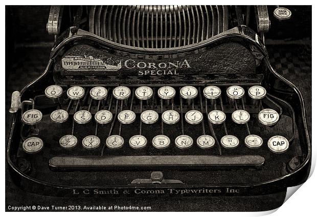 Vintage Typewriter Keyboard Print by Dave Turner