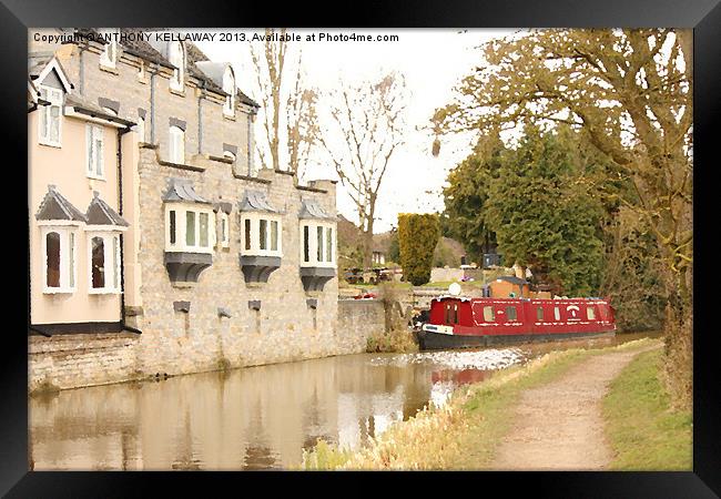 CANAL BARGE PAINTING Framed Print by Anthony Kellaway