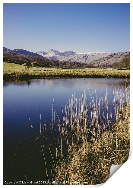 Langdale Pikes and River Brathay. Elterwater. Print by Liam Grant