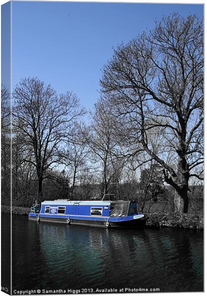 Blue Narrowboat - Kennet and Avon Canal Canvas Print by Samantha Higgs
