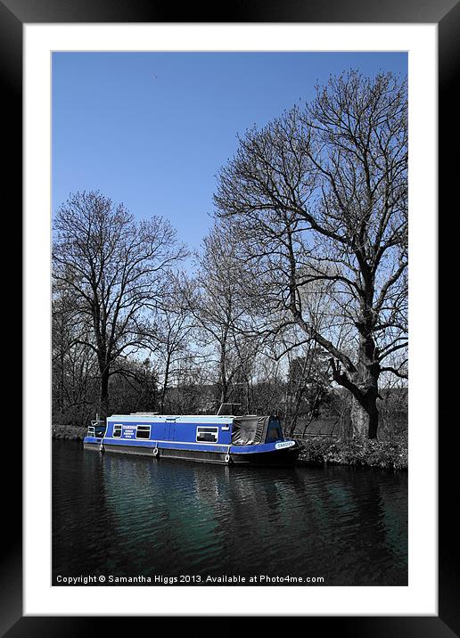 Blue Narrowboat - Kennet and Avon Canal Framed Mounted Print by Samantha Higgs