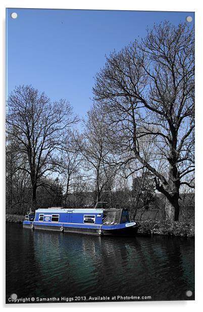 Blue Narrowboat - Kennet and Avon Canal Acrylic by Samantha Higgs