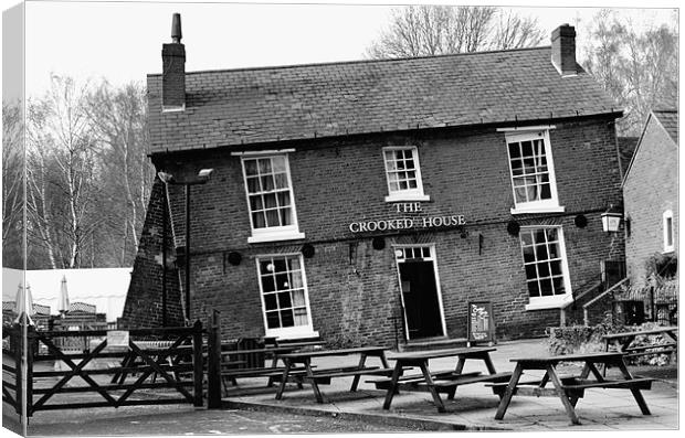 The Crooked House Pub - Black And White  Canvas Print by Anthony Michael 