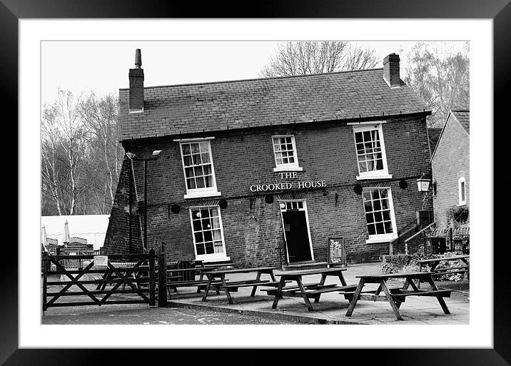 The Crooked House Pub - Black And White  Framed Mounted Print by Anthony Michael 