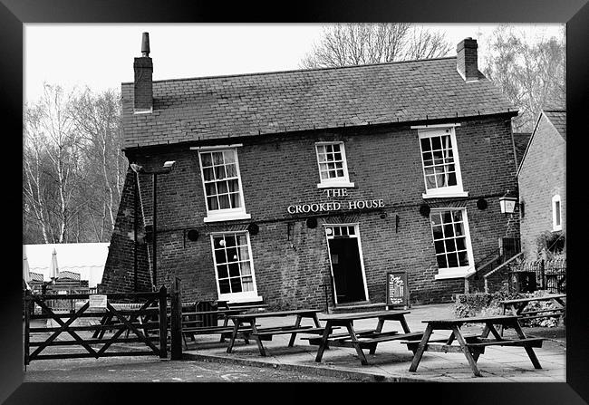 The Crooked House Pub - Black And White  Framed Print by Anthony Michael 