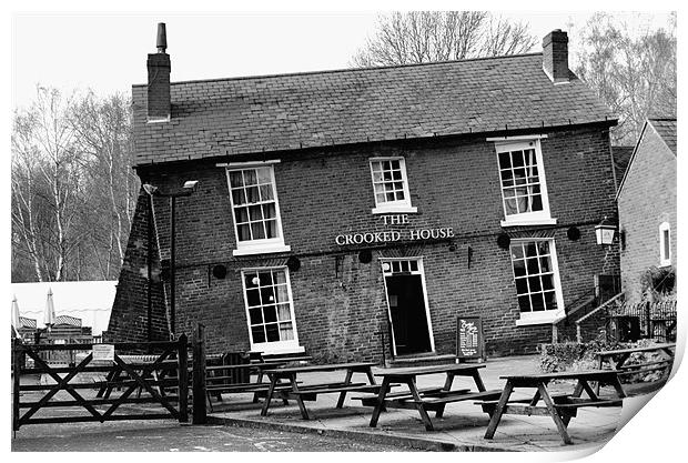 The Crooked House Pub - Black And White  Print by Anthony Michael 