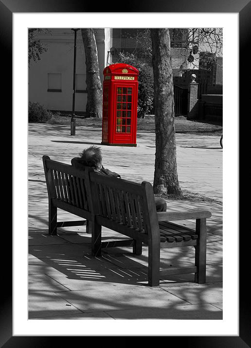 Tramp on a bench bw Framed Mounted Print by David French