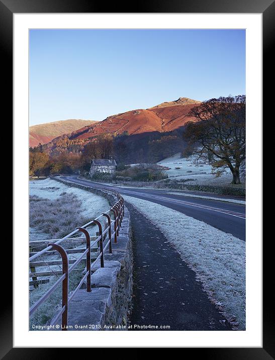 Frost covered road to Grasmere, Lake District. Framed Mounted Print by Liam Grant