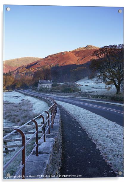 Frost covered road to Grasmere, Lake District. Acrylic by Liam Grant