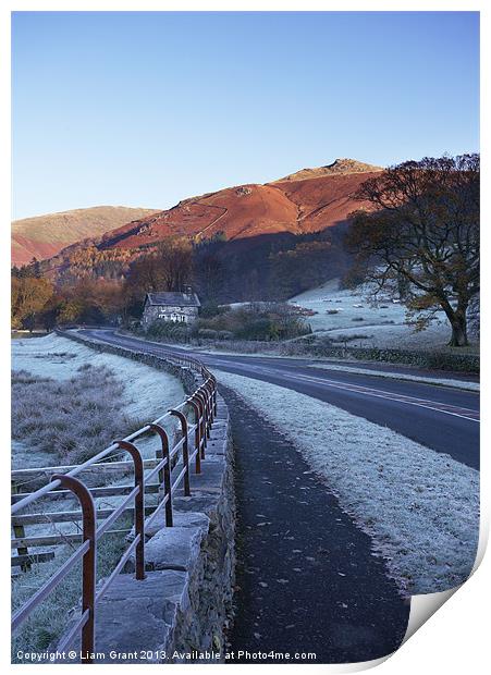 Frost covered road to Grasmere, Lake District. Print by Liam Grant