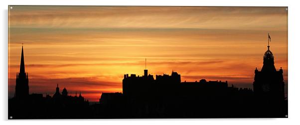 Sunset Over Edinburgh Skyline Acrylic by Richard Thomas