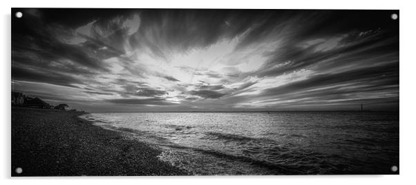 Cowes Beach Mono Sunset Acrylic by Ian Johnston  LRPS