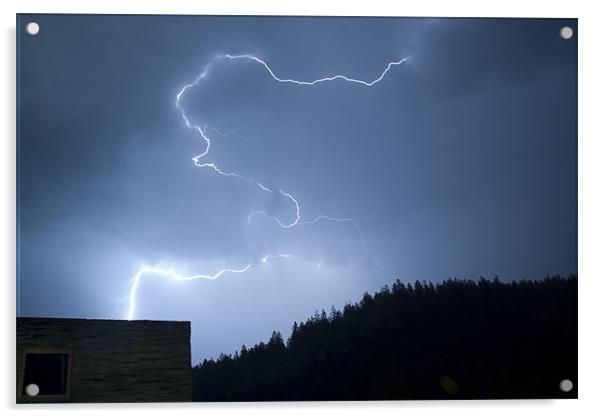 Lightning over Rocks Resort, Switzerland. Acrylic by Scott Simpson