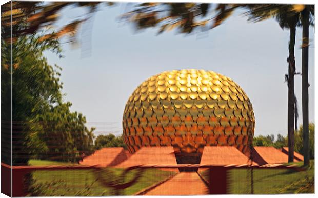 Matramandir Auroville from a moving bus Canvas Print by Arfabita  