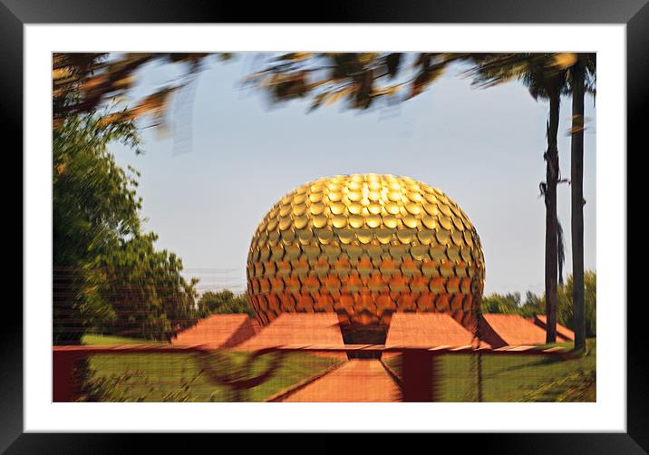 Matramandir Auroville from a moving bus Framed Mounted Print by Arfabita  