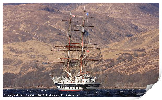 Majestic Tall Ship on Loch Linnhe Print by John Cameron