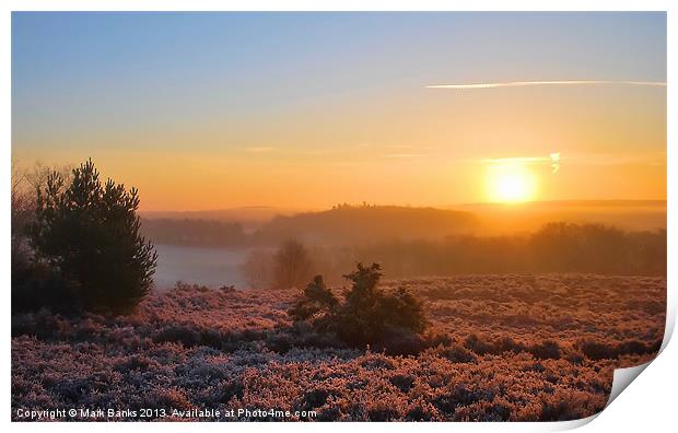 Sunrise over Broxhead Common Print by Mark  F Banks