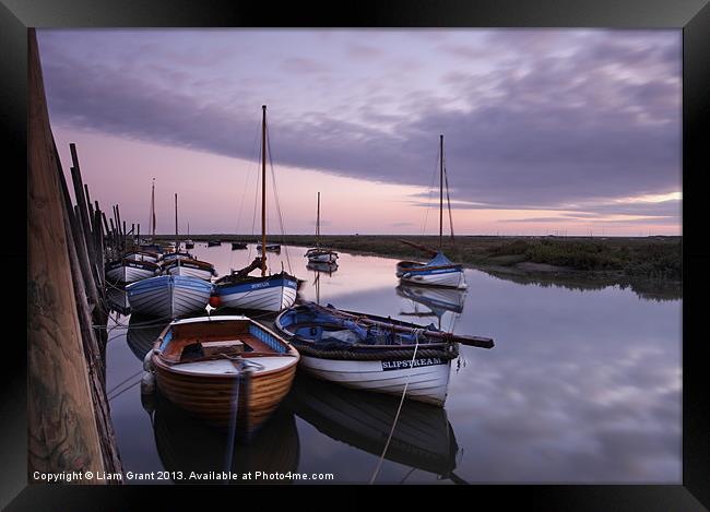 Boats at dawn, Blakeney Harbour. Framed Print by Liam Grant