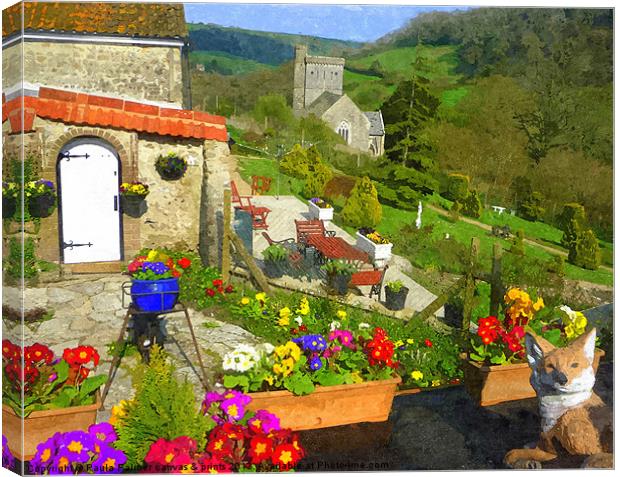 Garden view to Branscombe church Canvas Print by Paula Palmer canvas
