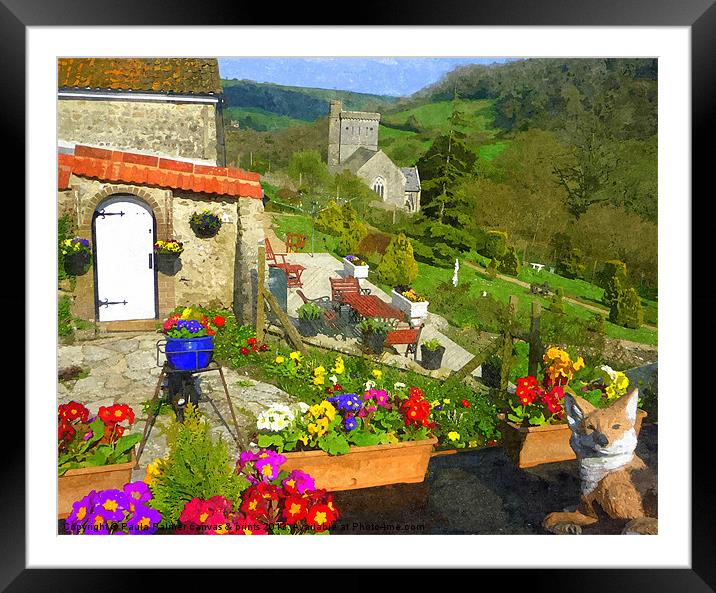 Garden view to Branscombe church Framed Mounted Print by Paula Palmer canvas