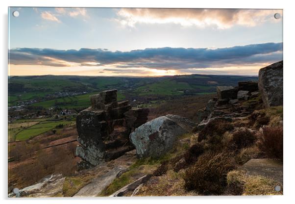 Derwent Valley and Curbar Edge at Sunset Acrylic by Jonathan Swetnam