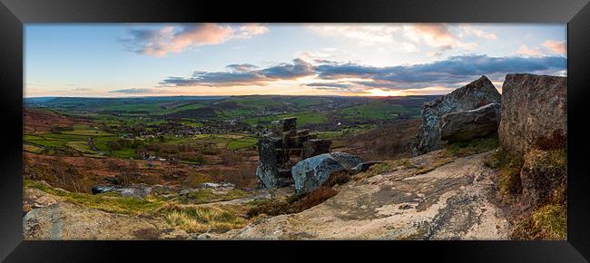 Derwent Valley and Curbar Edge at Sunset Panorama Framed Print by Jonathan Swetnam